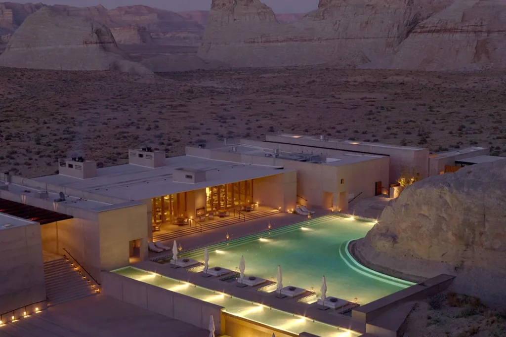 nighttime view of Amangiri in Canyon Point, Utah