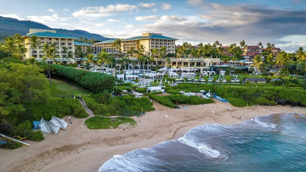 aerial view of the Four Seasons Resort Maui from the beach